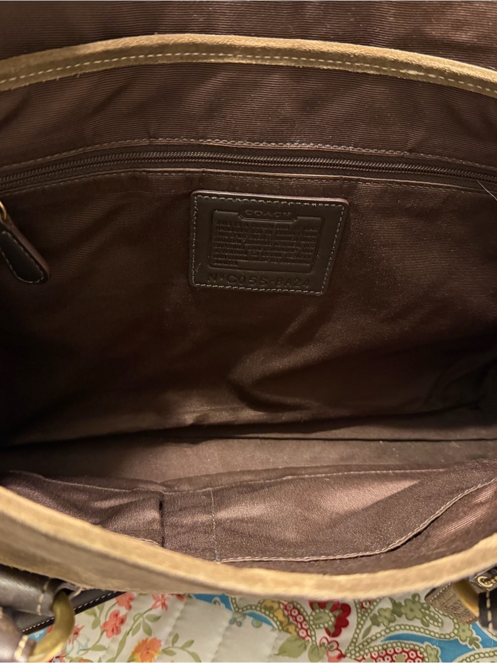 Coach Brown Suede Shoulder Bag with Dark Brown Leather Trim & Gold Hardware - Picture 4 of 4